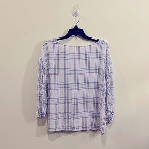 Ann Taylor - Summer Pastel Plaid 3/4 Sleeve Smocked Cuffs Lightweight Top